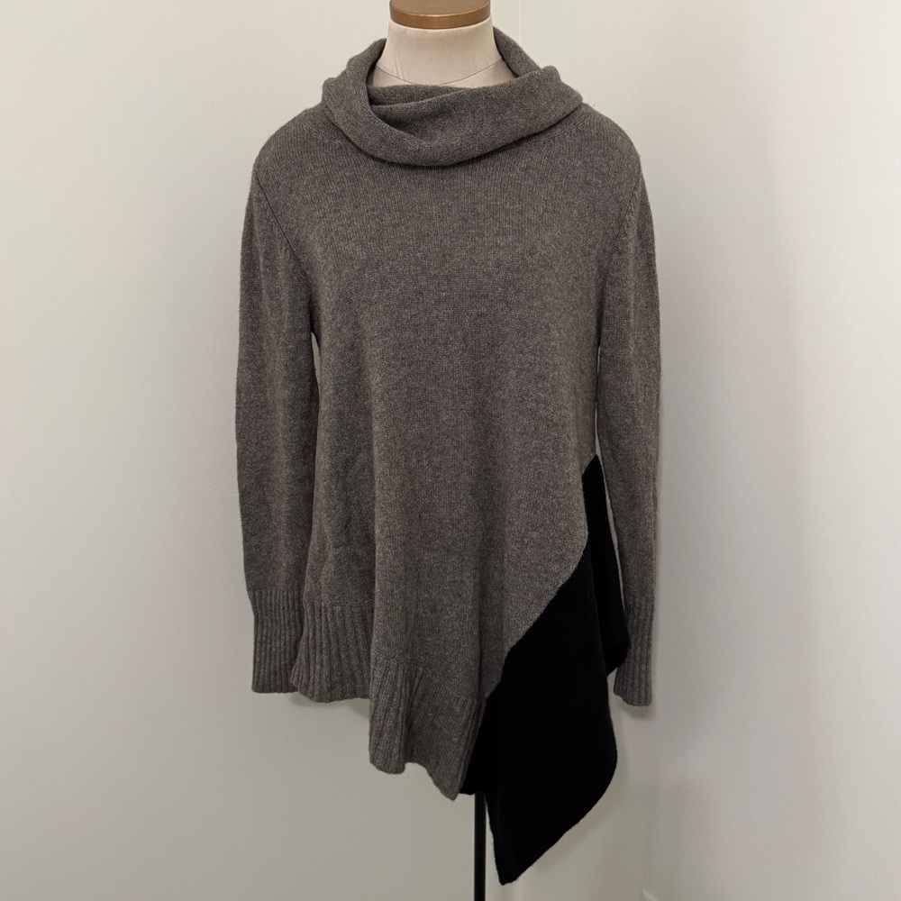 Eileen Fisher Small Yak Merino Wool Cowl Neck Turtleneck Sweater Asymmetrical